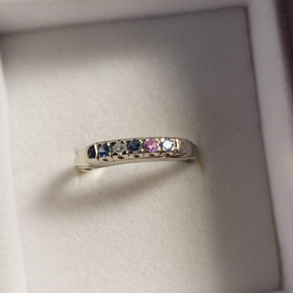 14k Topaz Wedding Band White Gold 5 Stone MultiColor Anniversary or Mothers Ring - Picture 10 of 14